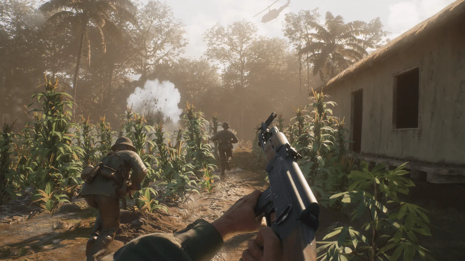 Official HLL: Vietnam media showing soldiers moving through a sunlit jungle path.